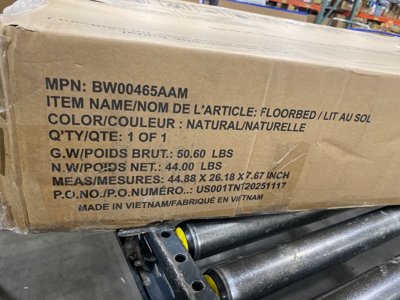 Photo 1 of Harper & Bright Designs Full Size Floor Bed with Slats and Safety Guardrail, Full Size Montessori Floor Bed with Fence and Door, Easy Assembly, Natural