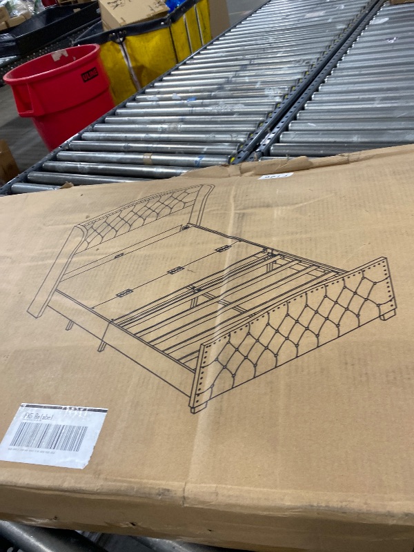 Photo 1 of BOX 2/2 ONLY--PARTIAL SET --SEE STOCK PHOTO FOR REFERENCE ---King Platform Bed Frame with High headboard, Velvet Upholstered Bed with Deep Tufted Buttons,Adjustable Colorful LED Light Decorative Headboard and Pedals Wide Wingbacks Noiseless (White)