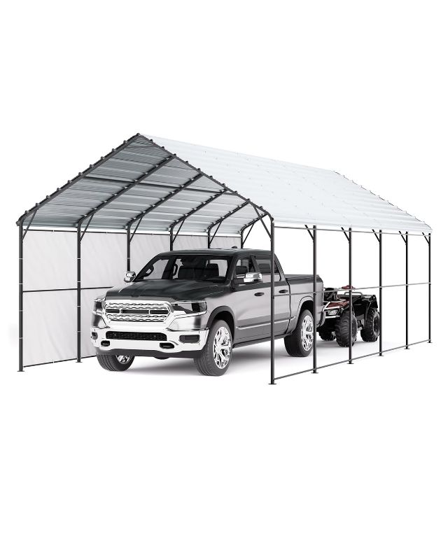 Photo 1 of BOX 1/4 ONLY!!---PARTIAL SETVEVOR Heavy Duty Metal Carport, 13' x 26' Outdoor Carport with Galvanized Steel Frame & Roof, Car Tent Garage Shade with Removable Sidewalls, Multi-Use Car Shelter for Pickup, Boat, Car & Tractors
