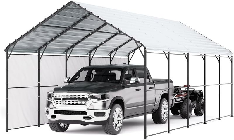 Photo 1 of BOX 1/4 ONLY!!--PARTIAL SET VEVOR Heavy Duty Metal Carport, 13' x 26' Outdoor Carport with Galvanized Steel Frame & Roof, Car Tent Garage Shade with Removable Sidewalls, Multi-Use Car Shelter for Pickup, Boat, Car & Tractors