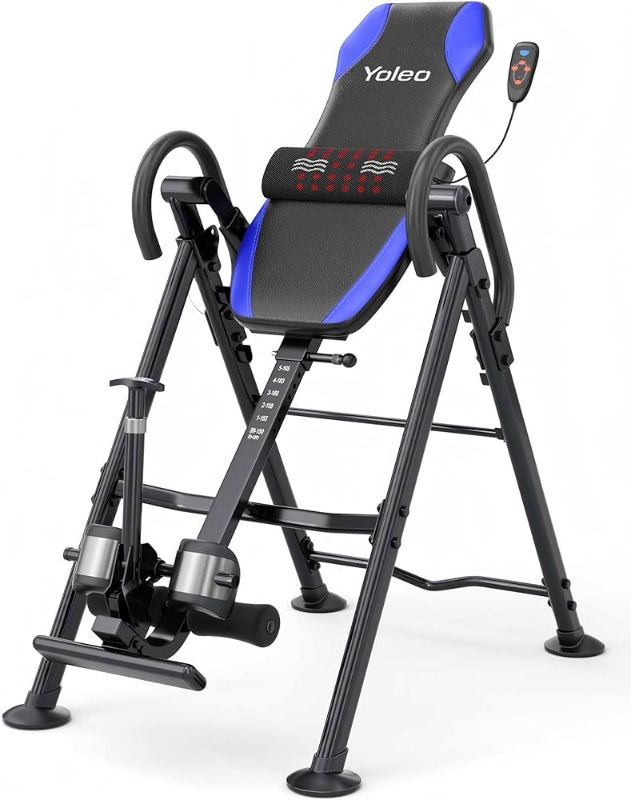 Photo 1 of YOLEO Gravity Inversion Table for Back Pain Relief 2026 New Inversion Table w/Heat and Massage Lumbar pad Back Stretcher Machine 300 lbs
