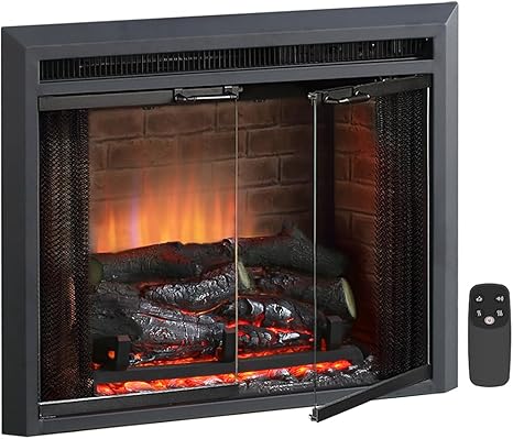 Photo 1 of Electric Fireplace Insert with Fire Crackling Sound Glass Door and Mesh Screen, 750/1500W, Black, 22 13/16 Wide, 20 1/16 Inches High, 22 13/16 W X 20 1/16 H X 7 51/64 D