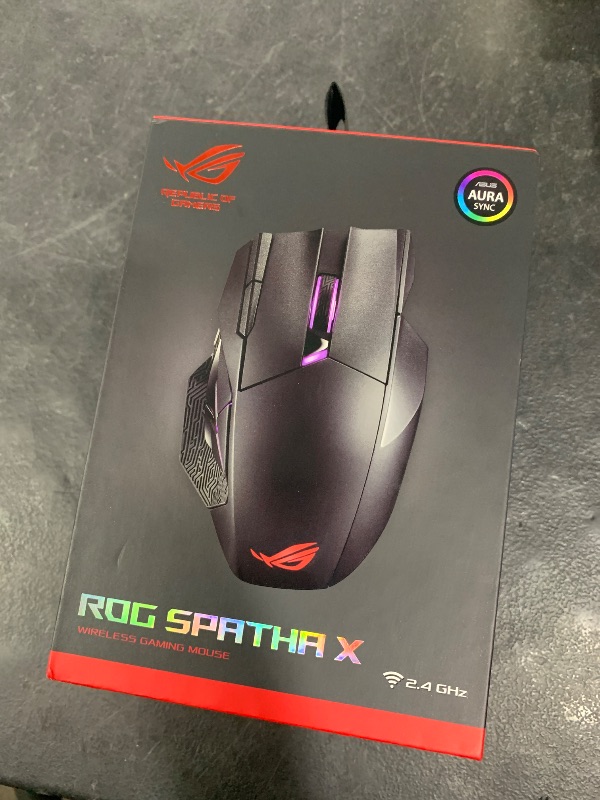 Photo 1 of ASUS ROG Spatha X Wireless Gaming Mouse – MMO/MOBA Design, 12 Programmable Buttons, Right-Handed, 168g, Dual-Mode (Wired/2.4GHz), 19K DPI, up to 67Hr Battery, Magnetic Charging Dock, PC/Mac Support