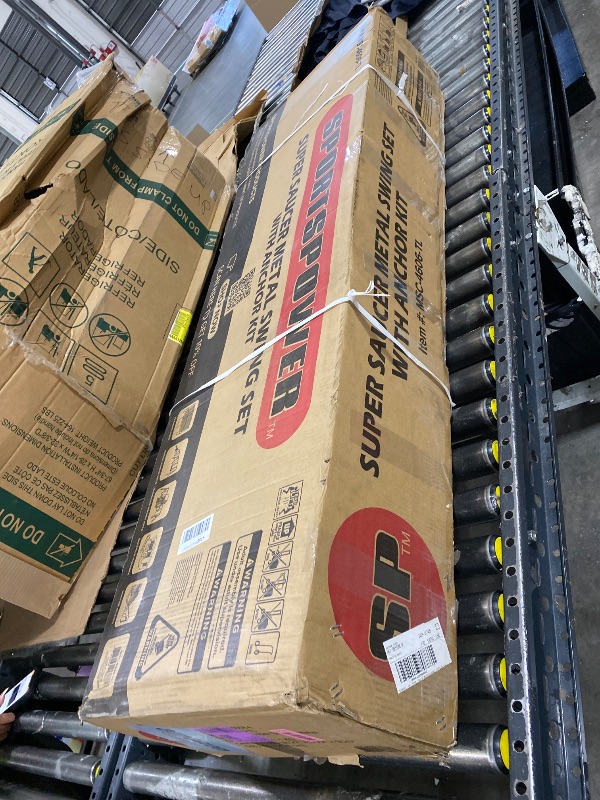 Photo 1 of Sportspower Super Saucer Metal Swing Set with 5 ft Slide & 2 Swings, Padded 2-Person Saucer Swing, Heavy-Duty Powder-Coated Steel Frame, 500 lb Capacity, Backyard Playset for Kids 3–8