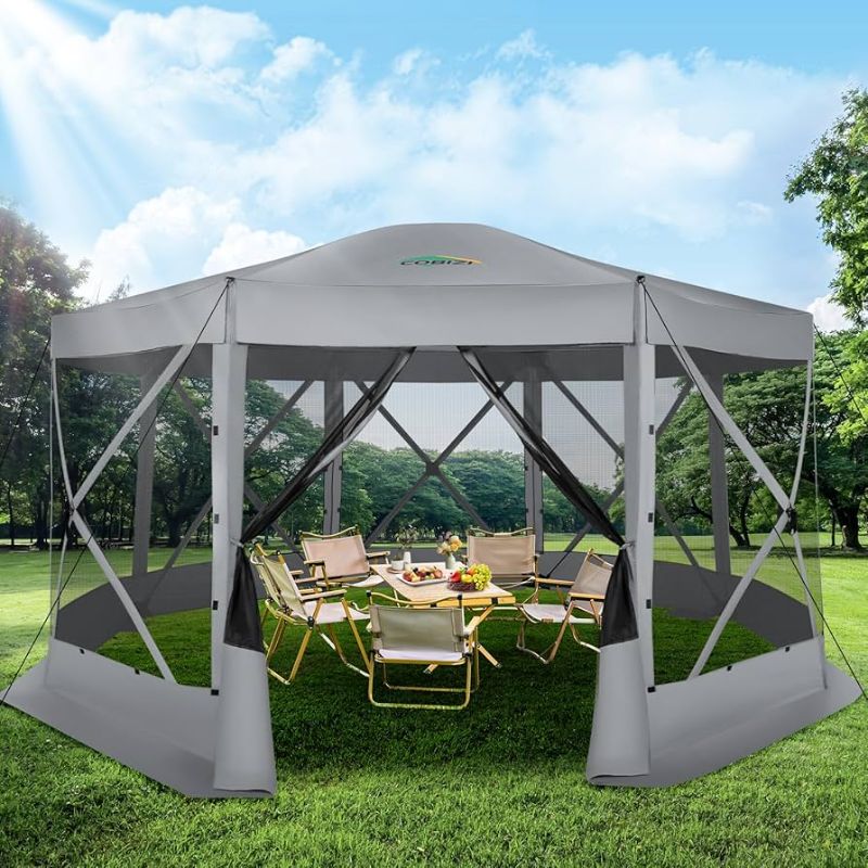 Photo 1 of ******USED/PARTS******COBIZI Pop Up Gazebo Screen Tent Screen House for Camping, 15x15 Screen Room with Mosquito Netting, Hub Tent Instant Screened Canopy with Carrying Bag and Ground Stakes, Gray