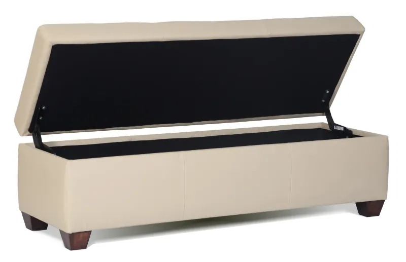 Photo 1 of Leather Storage Bench in Bone Color, Tufted Ottoman - Bed Chest