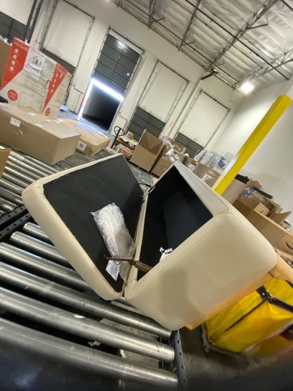 Photo 1 of Leather Storage Bench in Bone Color, Tufted Ottoman - Bed Chest