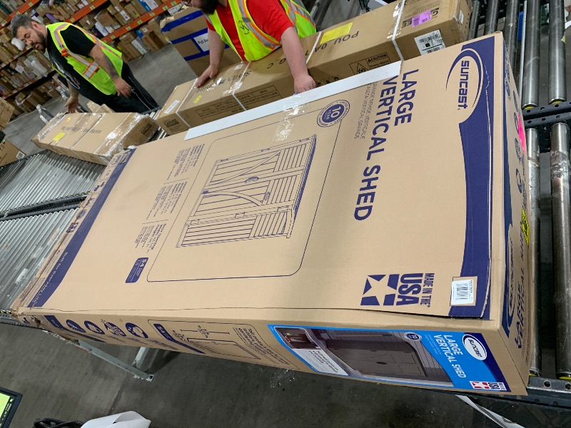 Photo 1 of Suncast Outdoor Storage Cabinet Waterproof Resin Vertical Outdoor Storage Shed (54 cu. ft.) for Patio, Garden Tools, Cushions, & Equipment. Weatherproof Plastic Multi-Wall Design, Capacity Made in USA