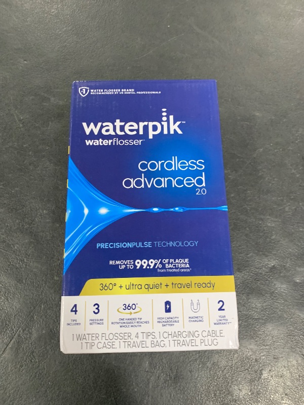 Photo 1 of Waterpik Cordless Advanced 2.0 Water Flosser For Teeth, Gums, Braces, Dental Care With Travel Bag and 4 Tips, ADA Accepted, Rechargeable, Portable, and Waterproof, White WP-580, Packaging May Vary