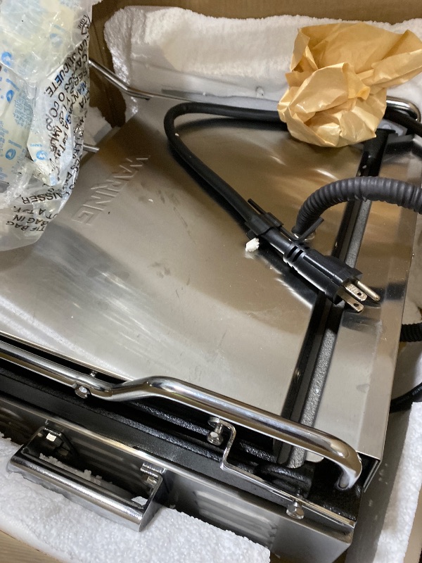 Photo 1 of Waring Commercial WFG250 Tostato Supremo® Large Flat Toasting Grill, 120V, 1800W, 5-15 Phase Plug, Silver