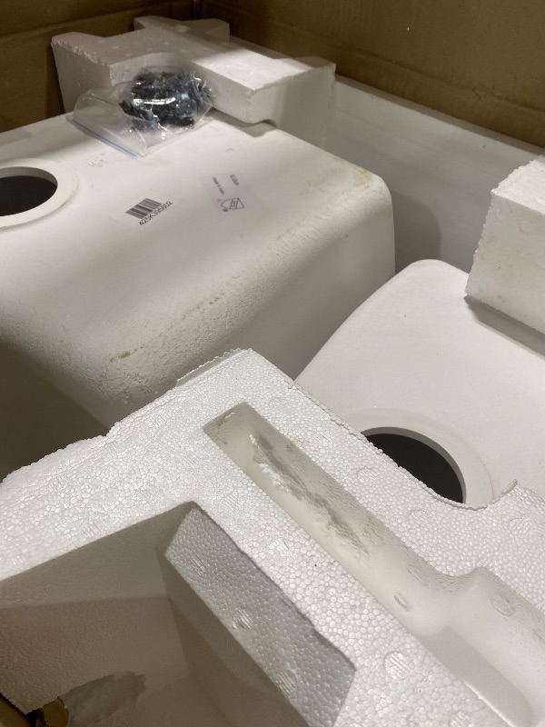 Photo 1 of KRAUS Quarza 33-inch Drop-In/Undermount 60/40 Double Bowl Granite Kitchen Sink in White, KGD-442WHITE