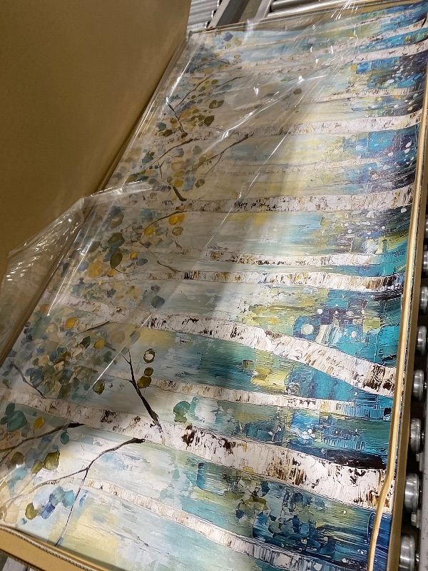 Photo 1 of LASMOND Abstract Teal Grove Canvas Paintings Prints Modern Tree Wood Artwork Decor Wall Art for Living Room Bedroom Offices (58x28 Inches)