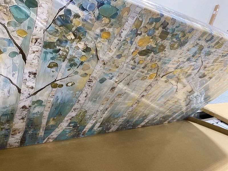 Photo 1 of LASMOND Abstract Teal Grove Canvas Paintings Prints Modern Tree Wood Artwork Decor Wall Art for Living Room Bedroom Offices (58x28 Inches)