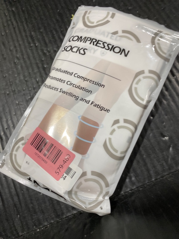 View 2 of +MD 2 Pairs 20-30 mmHg Compression Socks for Women & Men, Knee High Open Toe Stockings, Graduated Support & Comfort Hose Nude, Medium