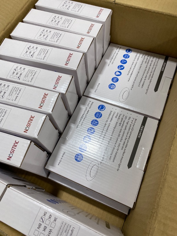 Photo 1 of JULLISON 20 Packs 4 Inch LED Low Profile Recessed & Surface Mount Disk Light, Round, 10W, >600 Lumens, 5000k Daylight White, CRI80, DOB Design, Dimmable, ETL Listed, White