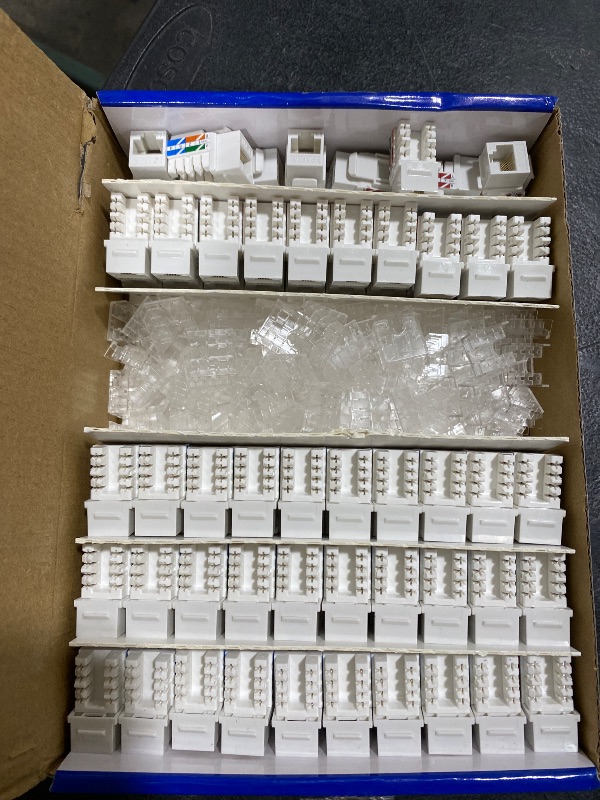 Photo 1 of Everest 90° Angled RJ45 Cat6 Keystone Jacks 100-Pack in White - Slim Profile Female RJ45 Connectors - Cat 6 Keystone Jack - Compatible with 90° Angled Speed Termination Tool - easyJACK (B094WB91H3)