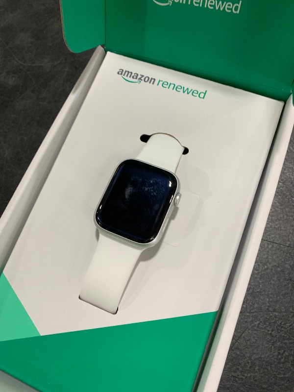 View 2 of Apple Watch Series 8 (GPS, 45MM) Silver Aluminum Case with White Sport Band, M/L (Renewed Premium)