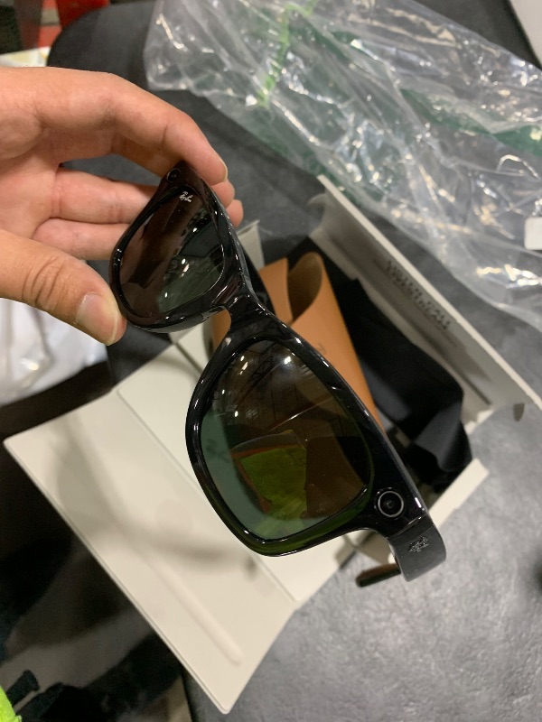 Photo 1 of Ray-Ban Meta (Gen 1), Wayfarer, Shiny Black | Smart AI Glasses for Men, Women — 12 MP Ultra-Wide Camera, Open-Ear Speakers for Audio, Video Recording and Bluetooth — Green Lenses — Wearable Technology