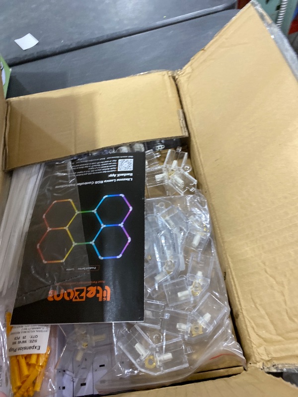 Photo 1 of Litezone RGB Hexagon Garage Lights, Music Sync LED Hexagon Lights for Gaming Room, Smart App & Remote Control, DIY Honeycomb Ceiling Light for Studio Gym Basement Deco