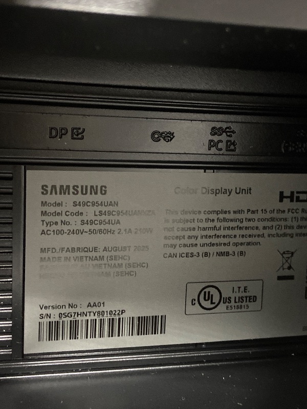 Photo 1 of Samsung 49” Business Curved Ultrawide Dual QHD Computer Monitor, USB-C, DisplayPort, HDMI, 120Hz, VESA DisplayHDR 400, Built-in Speakers, Height Adjustable Stand, Eye Care, LS49C954UANXZA, 2024