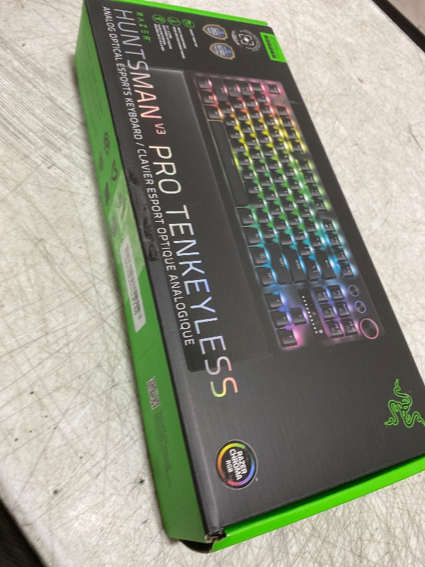 Photo 1 of Razer Huntsman V3 Pro TKL Esports Gaming Keyboard: Analog Optical Switches - Razer Snap Tap - Rapid Trigger - Adjustable Actuation - Media Keys & Dial - Doubleshot PBT Keycaps - Wrist Rest - Black