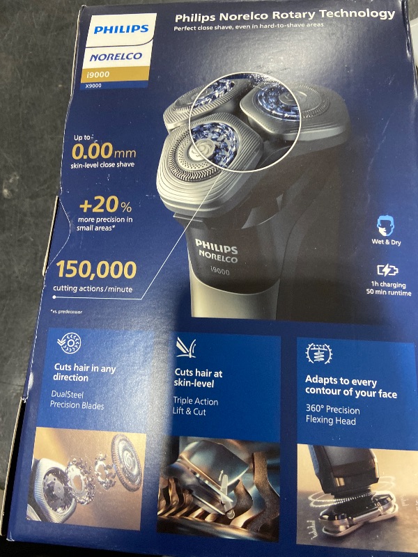 View 2 of Philips Norelco Shaver i9000, Wet & Dry Electric Shaver, Ink Black, SenseIQ Technology, Triple Lift & Cut System, 360 Rotating Dual SteelPrecision Precision Blades, Nose Trimmer, Model X9000/90
