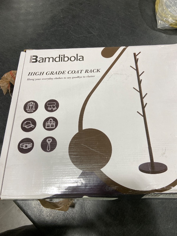 Photo 1 of Bamdibola Wooden Freestanding Coat Tree with 4 Height Options and 9 Hooks, Sturdy Coat Rack Stand for Clothes/Bags/Hats, Save Space Coat Rack for Entryway, Bedroom, Office, Narrow Place (Coffee)