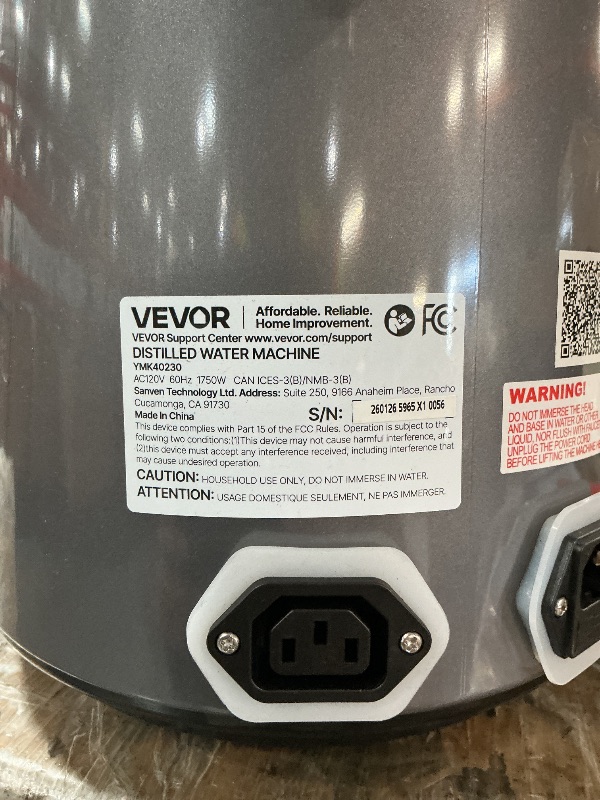 Photo 1 of ***DENTED AND DAMAGED***
VEVOR 1750W Water Distiller, 0.4Gal/H Distilled Water Maker with Glass Carafe, 4L/1.1Gal Countertop Distiller Machine, 0-99H Time Temp Dual Display, Anti-Dry Design 304 Stainless Steel Still, Grey