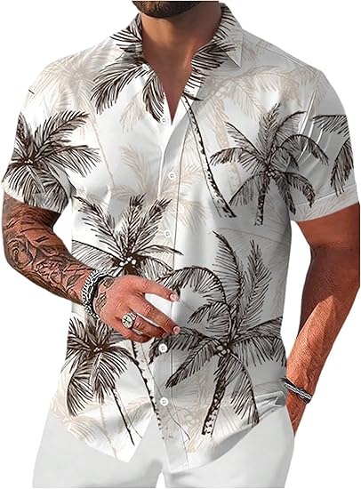 View 1 of  SOLY HUX Men's Summer Hawaiian Shirt Tropical Print Button Down Short Sleeve Casual Vacation Beach Shirts