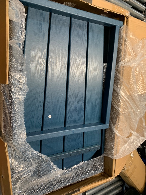 Photo 1 of  ***UNKNOWN IF COMPLETE SET*** Garvee Navy Blue HDPE Adirondack Chair Set, Foldable Wood-Grain Patio Chairs with Side Table, Navy Blue
