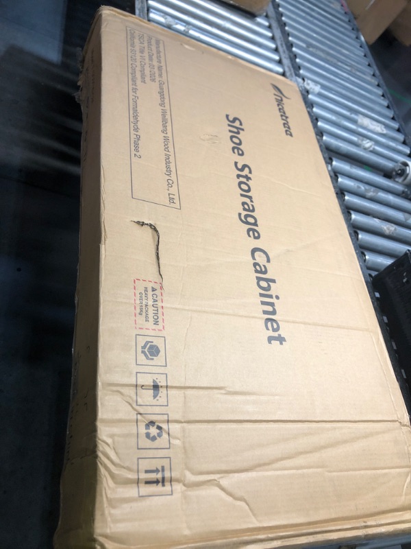 Photo 1 of ***FACTORY SEALED - OPENED FOR INSPECTION***   ***STOCK PHOTO FOR REFERENCE ONLY***   Nicetree Shoe Cabinet Organizer with 2 Flip Drawers, Freestanding Narrow Rack with Metal Legs, Farmhouse Slim Shoe Storage for Entryway, Foyer, Hallway, Rustic Brown