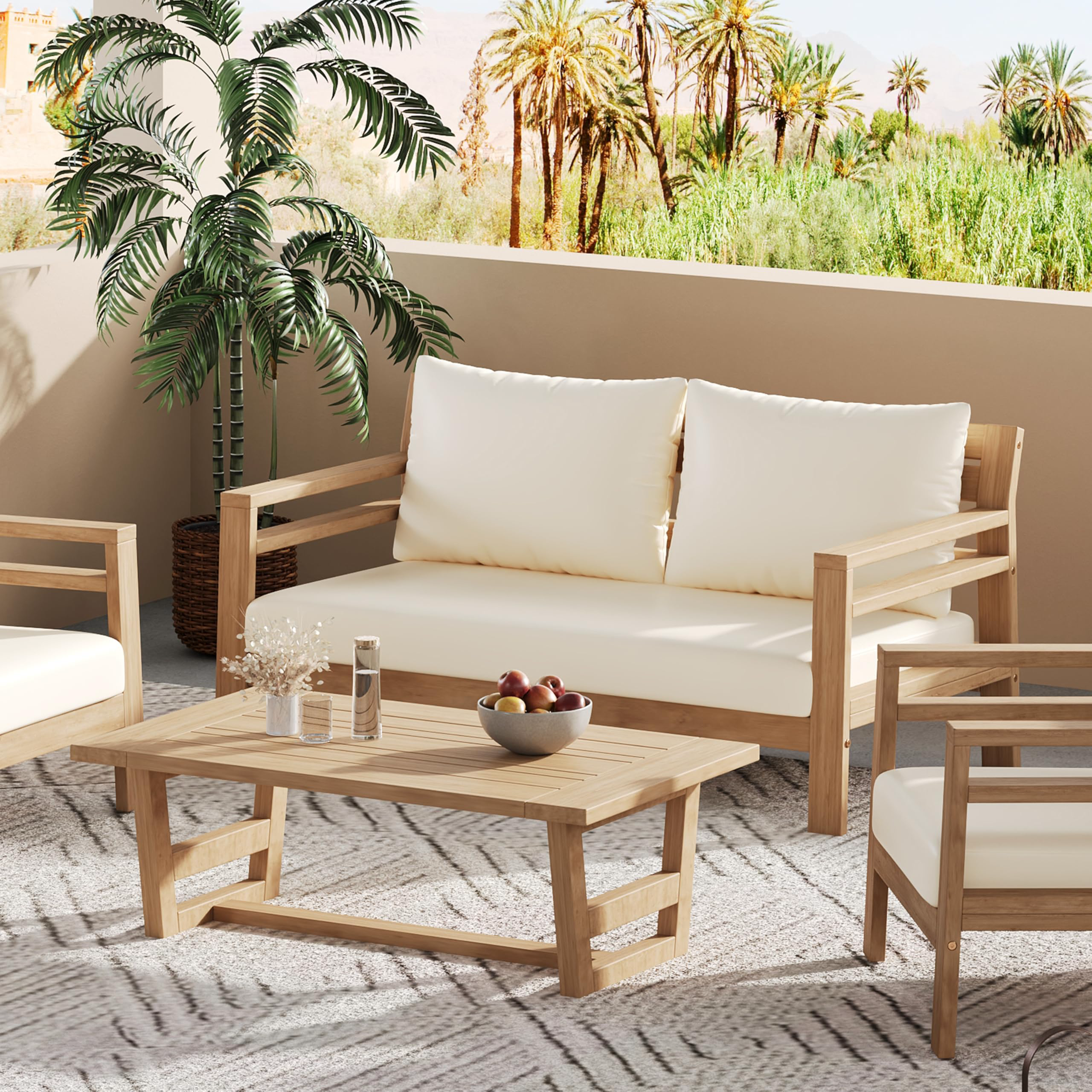 View 1 of *** PARTS ONLY *** Christopher Knight Home Jamaia 2 Pieces Acacia Furniture Set, Patio Conversation Chat 2-Seat Sofa with Coffee Table, Outdoor Acacia Loveseat Set for Garden Porch Backyard Balcony, Light Teak+Beige