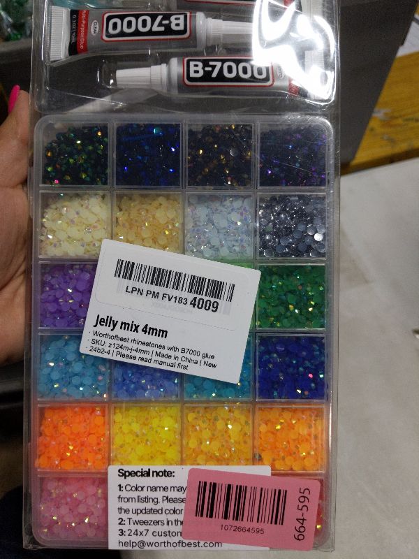 Photo 1 of 17000Pcs Rhinestones for Bedazzling, 4mm Bedazzler Kit with Flatback Rhinestones for Clothes Crafting Crafts Nails Clothing, Flat Back Resin Rainbow Colorful Colored Crystal with B 7000 Glue Clear