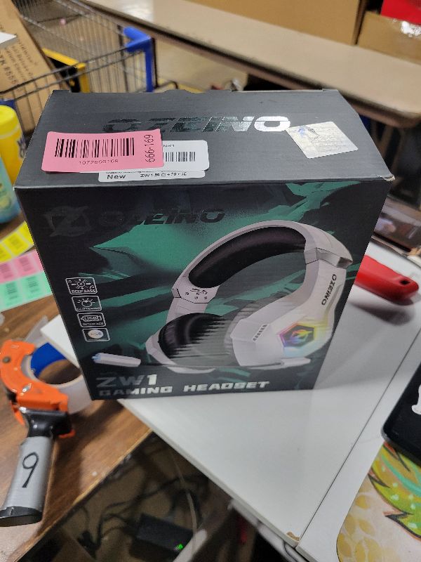View 2 of Ozeino Gaming Headset for PC, Ps4, Ps5, Xbox Headset with 7.1 Surround Sound Gaming Headphones with Noise Canceling Mic, LED Light Over Ear Headphones for Switch, Xbox Series X/S, Laptop, Mobile White