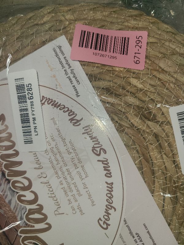 Photo 1 of 12 in Round Woven Placemats Plate Chargers Set of 10, Rattan Wicker Table Mats for Dinner Plates, Boho Farmhouse Rustic Place Mats for Dining Table Decor
