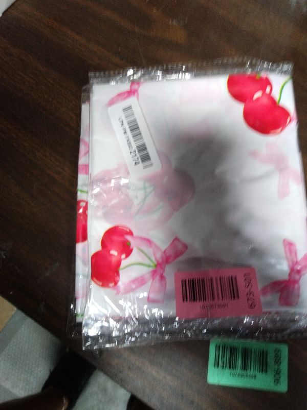 Photo 1 of 2 Pcs Cherry Birthday Decorations Tablecloth - White and Pink Fruit Table Cloth, Disposable Plastic Rectangle Cherries and Bows Table Cover for Cherry Tables Decor Bday Party Supplies Favor,108x54Inch