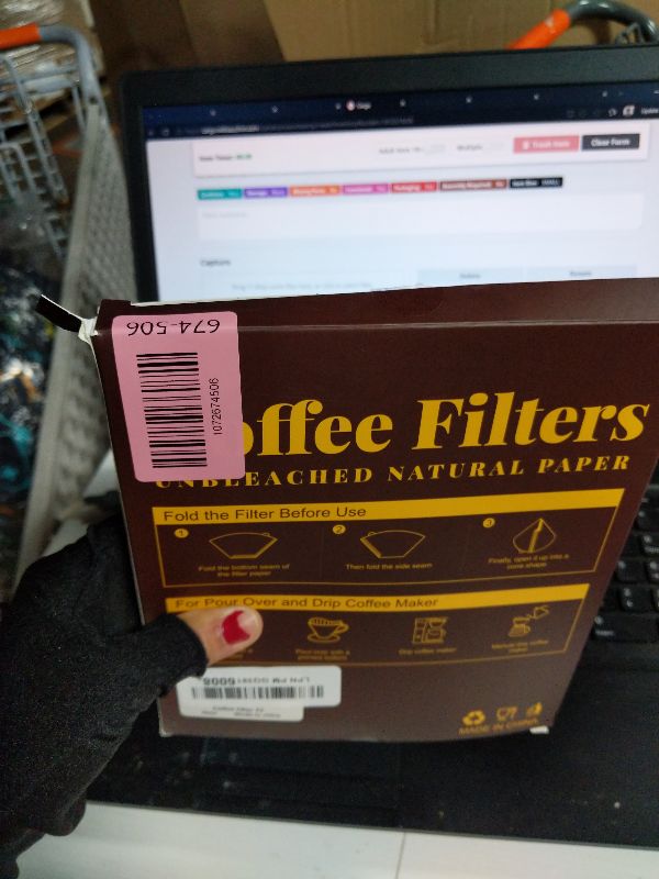 Photo 1 of 100 Count #2 Cone Coffee Filters, Unbleached Natural Paper, No Blowout & Tear-Resistant, Compostable, Fits 2-6 Cup Makers, Pour-Over & Ninja Brewers
