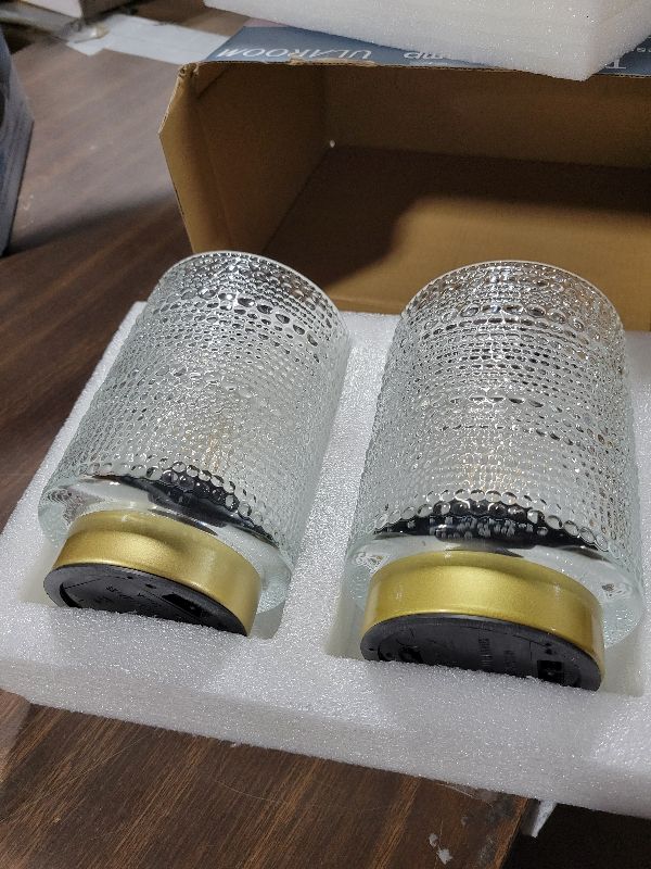 Photo 1 of 2 Pack Battery Operated Decorative Lamp with Timer for Bedside,Small Cordless Table Lamps with LED Warm Bulb for Shelf/Coffee Table/Entryway/ Bathroom or Kitchen Counter/ Dorm/Office Cubicle(Clear)