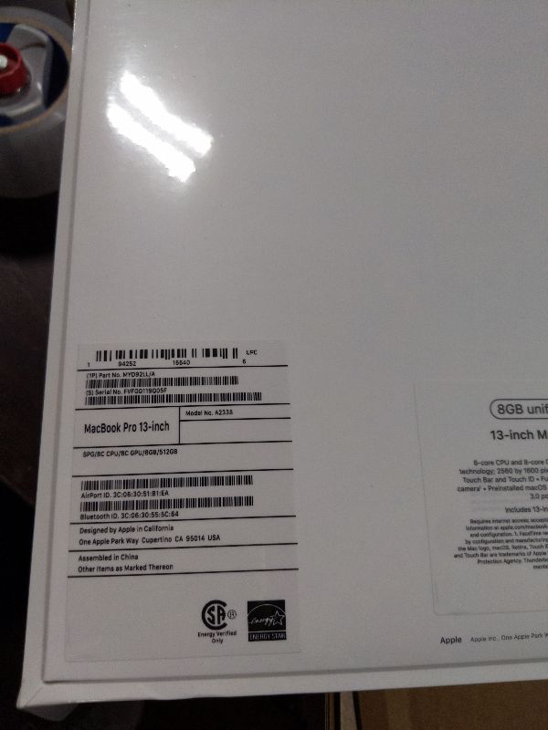 Photo 1 of 2020 Apple MacBook Pro with Apple M1 Chip (13-inch, 8GB RAM, 512GB SSD Storage) - Space Gray