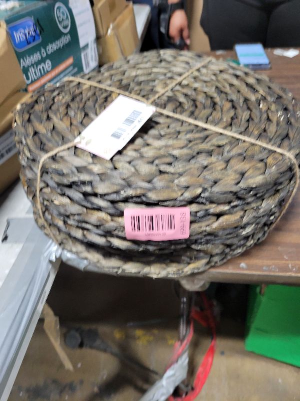Photo 1 of 10 Pack, Round Woven Placemats, Natural Water Hyacinth Wicker Place Mats, Braided Straw Table Mats for Dining Table, Fall, Halloween, Thanksgiving, Chrismats, Black (13.8 inch)