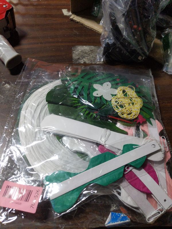 Photo 1 of 14 Pcs Tropical Party Decorations Set - Pre-Strung Flamingo Banner, Paper Fans, Lanterns & Palm Leaves - Hawaiian Themed Luau Party Decorations for Summer Beach, Pool & Birthday