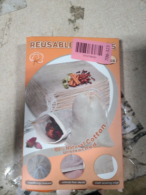 Photo 1 of 20 Pcs Muslin Bags with Drawstring, Reusable Tea Bags, Spice Bags for Cooking Soup/Herb/Loose Leaf Tea, Natural Cotton Cheese Cloth Bag for Straining, Sachet Bags Empty, 6 x 4 Inches