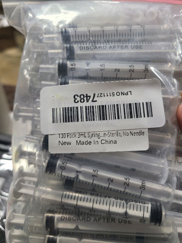 Photo 1 of 100 Pack 3mL Syringe with Tip Cap for Liquid, 3cc Plastic Syringes with Cover, Non-Sterile, No Needle