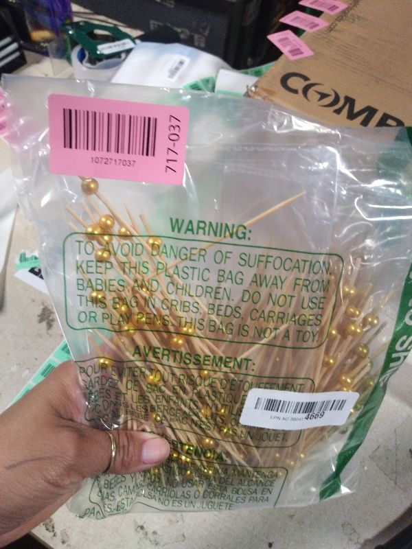 Photo 1 of 200 Pcs Cocktail Picks, 4.7 Inch Toothpicks for Appetizers, Bamboo Cocktail Sticks Skewers for Drinks, Desserts, Charcuterie, Wedding Party Fancy Toothpicks, Gold Pearl Mini Food Picks Decorative