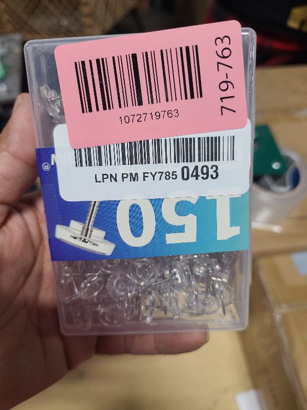 Photo 1 of 150 PCS Clear Push Pins Tacks Count in Reusable Box for Bulletin Boards and Wall Displays Heavy Duty Plastic Head