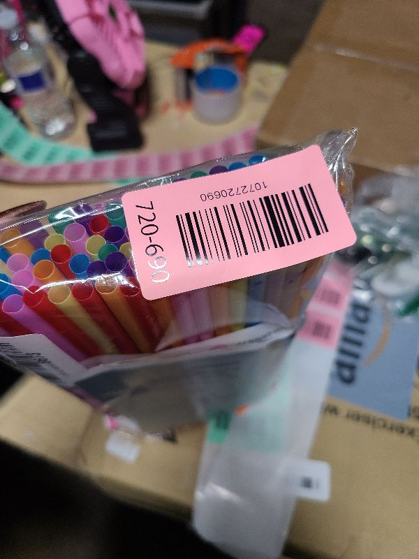 Photo 1 of [100 Pack] 10.24" High Extra Long Flexible Plastic Straws, Disposable Drinking Straws, Colorful Bendy Straws - Assorted Colors