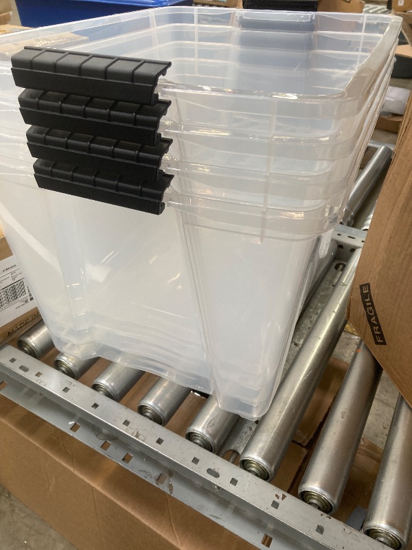 Photo 1 of ****The lids are all broken; the only things that work are the drawers—nothing else.****
And it comes with only 4—that's it.

IRIS USA 6-Pack 54 Quart Stackable Storage Bins with Lids [Made in USA] - Everyday Organizer Latching Clear Plastic Organization 