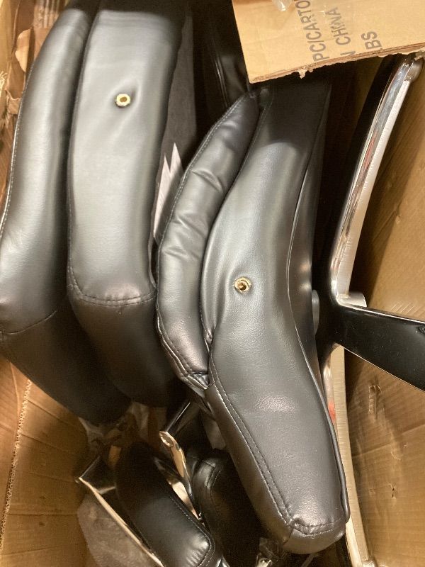 Photo 1 of ***DAMAGE TEAR SEAT EDGE, MISSING PIECE -SELLING AS PARTS ONLY*** Flash Furniture Hercules Series Leather Soft Swivel Office Chair with Loop Arms, Ergonomic High-Back Executive Chair with Padded Seat and Arms, Black