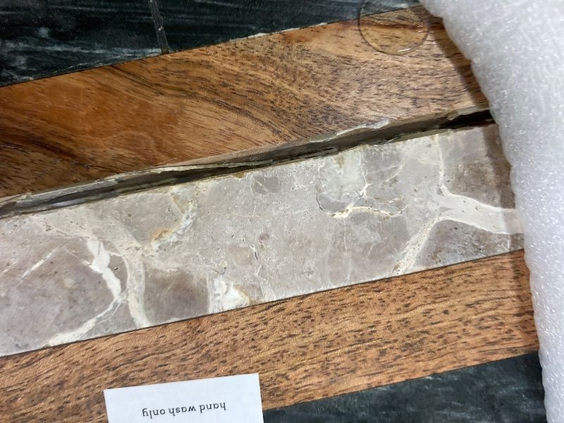 Photo 1 of **WOOD SEPERATED**Creative Co-Op Marble and Mango Wood Cheese Board Set with Knife, Multicolor