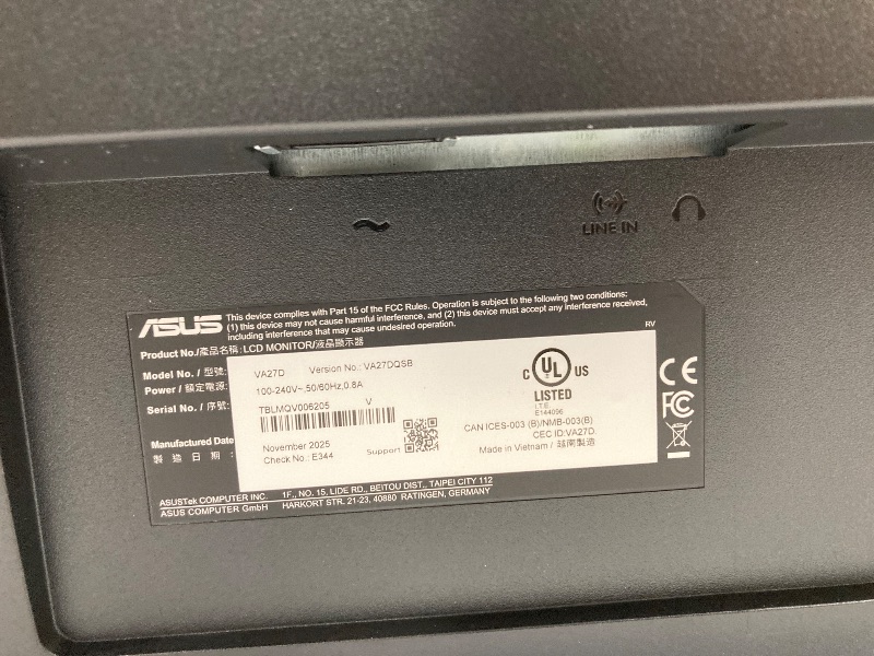 Photo 1 of ***DAMAGED SCREEN- SELLING AS PARTS ONLY*** ASUS Monitor LED 27' VA27DQSB IPS HDMI MMD 75HZ REGULABLE ALTURA